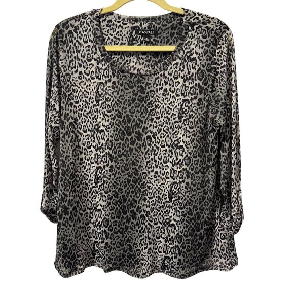 Roz & Ali Womens Leopard Print Blouse Sz XL Polyester Spandex - Picture 2 of 11